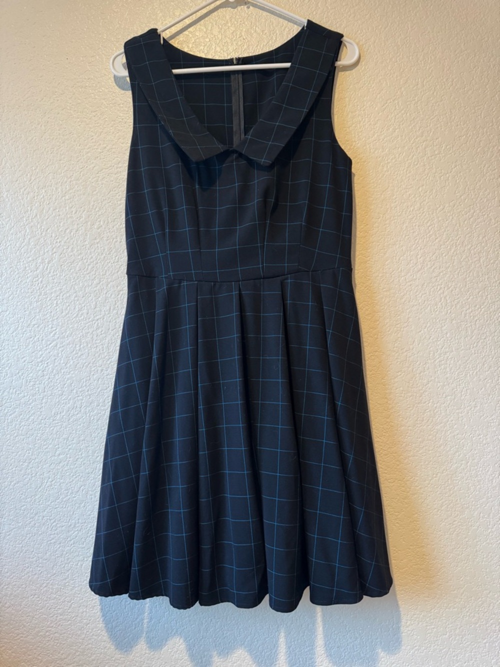 Apricity Sleeveless Navy Windowpane Fit & Flare Dress